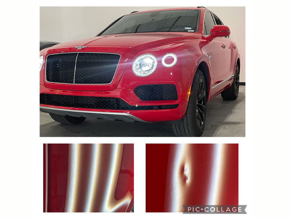 collage of car ding before and after repair